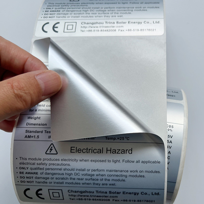 การพิมพ์ฉลากบาร์โค้ด PET แบบกาว Matte Silver Thermal Transparent Polyester Sticker